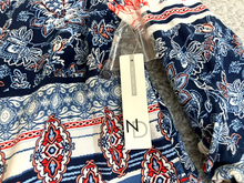 Load image into Gallery viewer, New Directions Dress Womens Large Navy Red AOP Flower 100% Rayon Boho Tunic NWT
