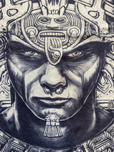 Load image into Gallery viewer, Aztec Mexican Shirt Adult Medium Steel Gray Ivory AOP Warrior Empire Tattoo Mens
