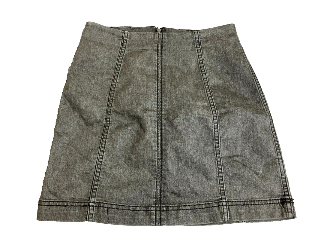 Free People Skirt Womens 2 (25x15) Black A-Line Back Zip Stretch Mini Denim Lady