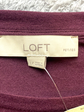 Load image into Gallery viewer, LOFT Sweater Womens Large Petite Burgundy Flounce Plaid Tunic Rayon Nylon NWT
