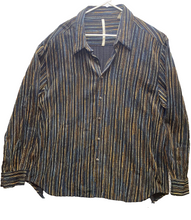 Load image into Gallery viewer, Axis Shirt Adult 2XL Black Funky Rainbow Striped Button Down Silk Rayon Mens
