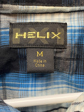 Load image into Gallery viewer, Helix Shirt Adult Medium Blue Black Plaid Athletic Fit Button Up Roll Tab Mens
