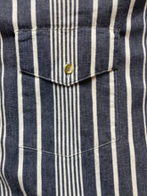 Load image into Gallery viewer, Button Up Shirt Adult Mens 2XL XXL Denim White Striped Flap Pockets Casual Mens
