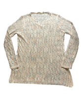 Load image into Gallery viewer, Soft Surroundings Sweater Womens Medium Peach Gray Open Knit Acrylic Nylon Lady
