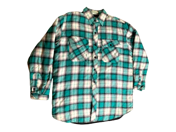 Jon Lauren Shirt Adult Medium Green White Button Up Quilted Shacket Nylon Mens