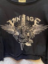 Load image into Gallery viewer, Vocal Shirt Womens Medium Black Drop Shoulder Cropped Oversized Mesh Sleeve NWOT
