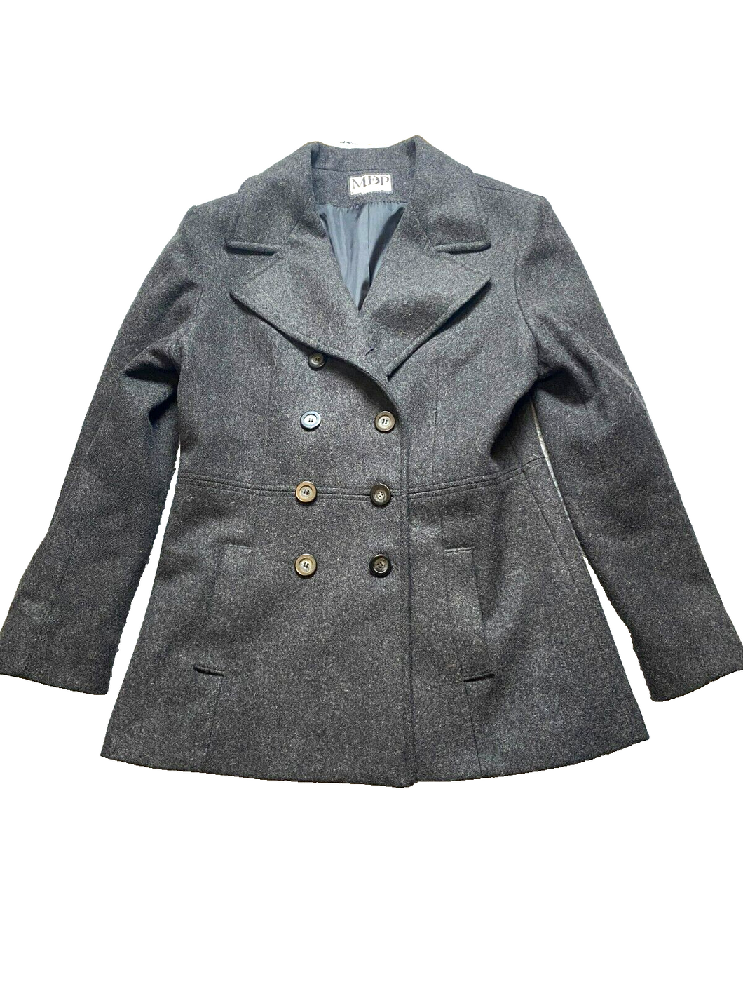 Mario De Pinto Pea Coat Womens Extra Large Gray Double Breasted Wool Nylon USA