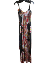 Load image into Gallery viewer, Snap Dress Womens Medium Spaghetti Strap Smocked Maxi Spandex Paisley Black Lady
