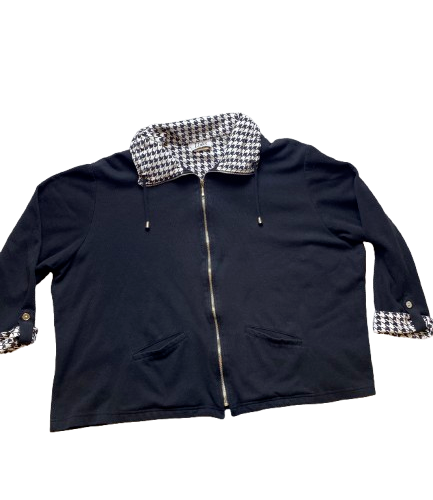 Links Jacket Womens 3X Black Houndstooth Contrast Full Zip Collared Plus Ladies