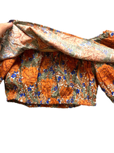Load image into Gallery viewer, ZARA Shirt Womens Small Orange Blue AOP Flower Boho Hippie Ruffle Cropped Ladies
