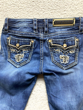 Load image into Gallery viewer, Rock Revival Jeans Womens 25x29 Blue Denim Meri Whiskered Boot Cut Studded
