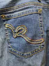Load image into Gallery viewer, Roca Wear Jeans Womens 22 (43x33) Blue Denim Spandex Stretch Flared Embroidery
