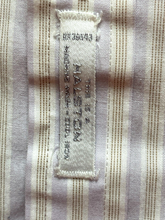 Load image into Gallery viewer, Halston Shirt Adult Large Lavender Tan Button Up Striped Hi Low Chest Pocket Men
