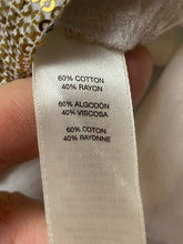 Load image into Gallery viewer, Chicos Shirt Womens 2 White Gold Sequence Shimmered Rayon Viscose Indie Ladies
