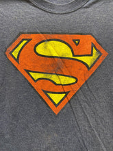 Load image into Gallery viewer, Superman Shirt Adult Medium Heather Navy Big Logo Center DC Comics Crewneck Mens
