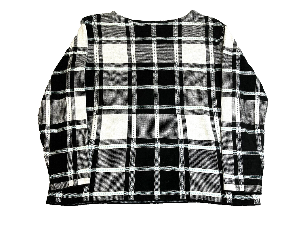 J Jill Sweater Womens Medium Black White Knit Oversized Boxy Outerwear Ladies