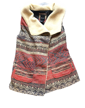 Load image into Gallery viewer, Me Jane Vest Womens Extra Large Navy Aztec Wool Blend Open Front Wrap Jacket
