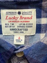 Load image into Gallery viewer, Lucky Brand Shirt Adult Large Denim Blue Plaid Button Up Casual Classic Fit Mens
