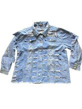 Load image into Gallery viewer, THRILL Jeans Jacket Womens 3X Blue Distressed Denim Destroyed Ripped Plus Ladies
