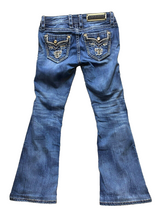 Load image into Gallery viewer, Rock Revival Jeans Womens 25x29 Blue Denim Meri Whiskered Boot Cut Studded
