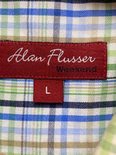 Load image into Gallery viewer, Alan Flusser Shirt Adult Large Green Blue Plaid Button Up Weekend Casual Mens
