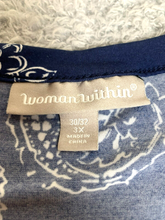 Load image into Gallery viewer, Woman Within Shirt Womens 30/32 3X Blue AOP Paisley Tunic Lagenlook Plus Ladies
