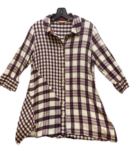 Load image into Gallery viewer, Soft Surroundings Shirt Womens Medium Burgundy Plaid Tunic Patchwork Ladies
