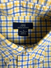 Load image into Gallery viewer, Brooks Brothers 346 Shirt Adult Small Yellow Blue Button Up Grid Checkered Mens
