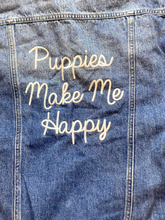 Load image into Gallery viewer, JBD Just Black Denim Jacket Women Medium Blue Jean Trucker Puppies Make Me Happy
