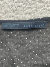 Load image into Gallery viewer, Zara Basic Shirt Womens Small Black Mini Polkadots Bow Sheer Blouse Casual Lady
