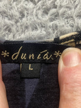 Load image into Gallery viewer, Dunia Shirt Womens Large Blue Brown Geometric Peplum Babydoll Flowy Blouse Rayon
