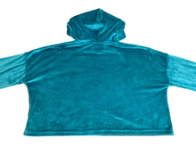 Load image into Gallery viewer, Juicy Couture Sleepwear Womens Small Teal Velour Crop Spandex Hoodie Oversized
