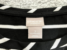 Load image into Gallery viewer, Chico's Zenergy Shirt Womens 2 Black White Striped Tunic Blouse Normcore Spandex
