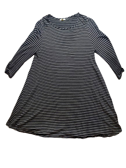 Garnet Hill Dress Womens Large Black White Striped Viscose Stretch Swing Ladies