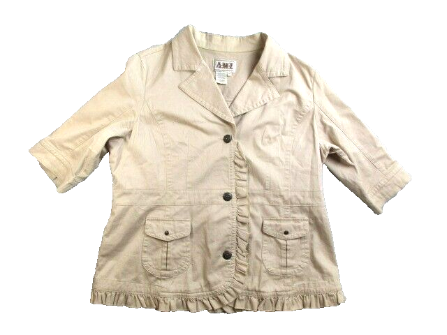 AMX Shirt Womens 1X Button Front Spandex Ruffle Trim Collared Pockets Ladies