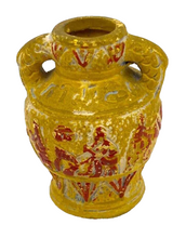 Load image into Gallery viewer, Vintage Occupied Japan Miniature Vase Red Yellow symbols Double Handle
