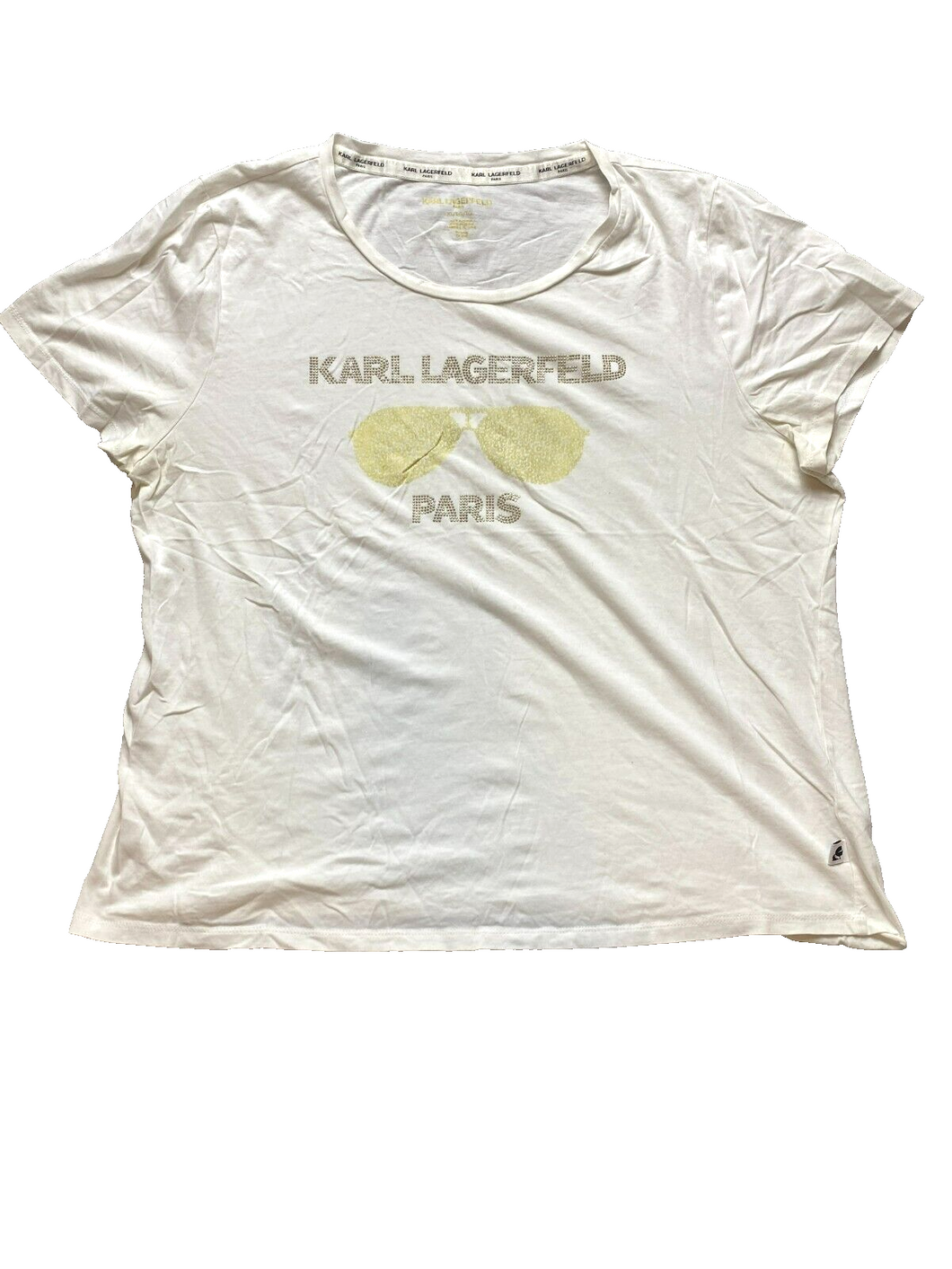 Karl Lagerfeld Paris Shirt Womens Extra Large Ivory Oversized Rhinestones Ladies
