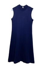 Load image into Gallery viewer, VTG Stage 9 Dress Womens Small Navy Textured Knit Mock Turtleneck Sheath Ladies
