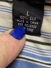 Load image into Gallery viewer, Limited Shirt Womens Large Light Blue Striped Silk Button Up Embroidered Casual
