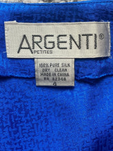 Load image into Gallery viewer, Vintage Argenti Shirt Womens 4 (Small) Blue Wrap Pure Silk Blouse Peplum Ladies

