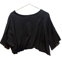 Load image into Gallery viewer, Vocal Shirt Womens Medium Black Drop Shoulder Cropped Oversized Mesh Sleeve NWOT
