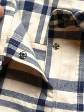 Load image into Gallery viewer, Tyler Boe Shirt Womens Large Pink Navy Flannel Plaid Snap Blouse Roll Tab Tunic
