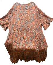 Load image into Gallery viewer, Ellos Dress Womens 5X Peach AOP Flower Boho Rayon Tiered Lagenlook Plus Maxi
