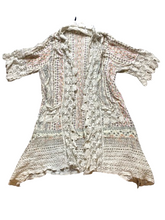 Load image into Gallery viewer, UMGEE Sweater Womens Small Beige Lagenlook Tunic Cardigan Crochet Lace Ladies
