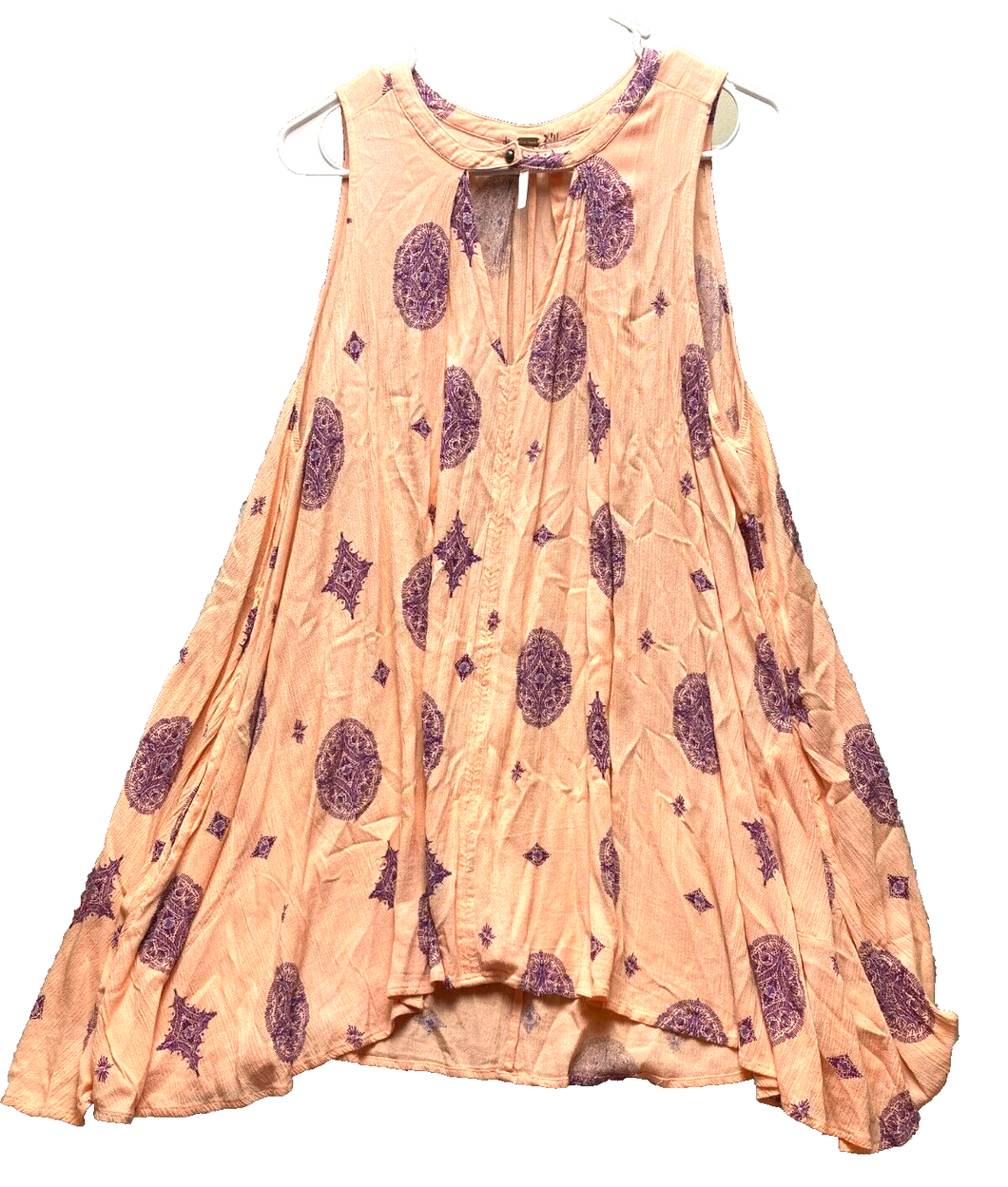 Free People Dress Womens Small Peach Swing Tunic Hippie Peasant Lagenlook Rayon