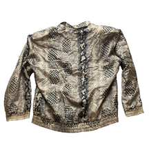 Load image into Gallery viewer, VTG COACO Jacket Womens Large Shoulder Pads Oversized Animal Print Silk Nylon
