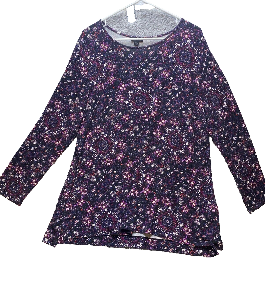 J Jill Shirt Womens Extra Large Purple Pink Floral Paisley Boho Knit Ladies