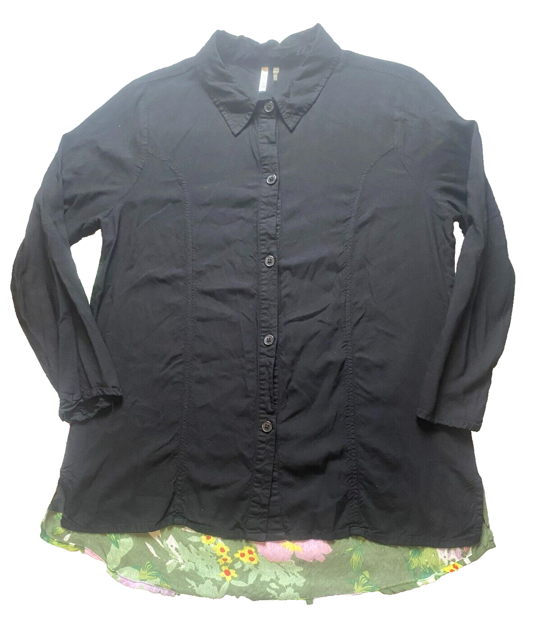 Kaktus Shirt Womens Extra Large Black Floral Button Up Casual Blouse Tunic Rayon