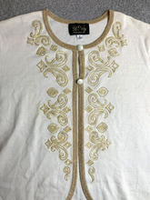Load image into Gallery viewer, Bob Mackie Sweater Womens Extra Large Cream Gold Cottage Cardigan Wearable Art
