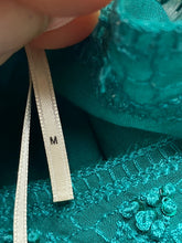 Load image into Gallery viewer, Max Studio Shirt Womens Medium Teal Green Lace Trim Embroidered Oversized Boho
